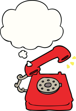 Bir insan tarafından çizilmiş düşünce baloncuklu telefon çalan çizgi film.