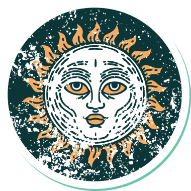 Bir insanın çizdiği yüzü olan bir güneşin sembolik dövmesi.