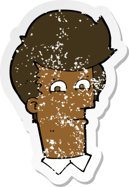 Bir insan tarafından çizilmiş gözlerini kıstıran bir çizgi film karakterinin gerilemiş çıkartması.