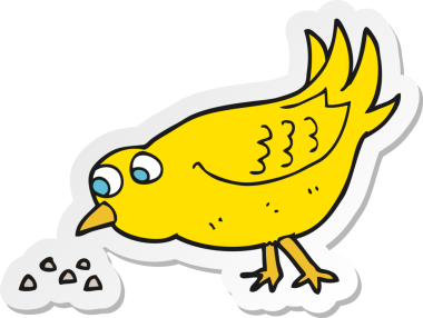 Bir insan tarafından çizilmiş tohumları gagalayan çizgi film kuşunun çıkartması.