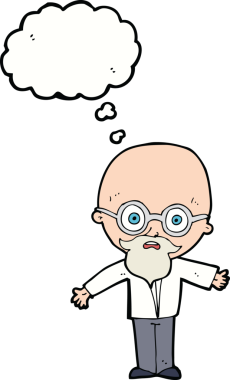 Bir insan tarafından çizilmiş düşünce baloncuğu olan dahi bir bilim adamı.