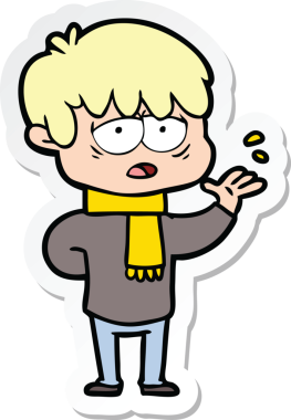 Bir insan tarafından çizilmiş bitkin bir çocuk çizgi filminin çıkartması.