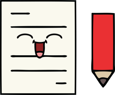 Bir insan tarafından çizilmiş bir test kağıdının sevimli karikatürü.