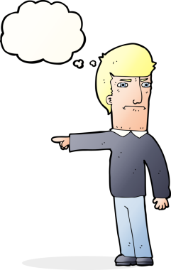 Bir insan tarafından çizilen düşünce baloncuğuyla işaret eden çizgi film adamı.