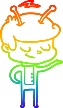 Gökkuşağı gradyan çizimi bir insan tarafından çizilmiş dost bir uzay adamının çizimi