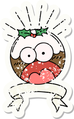 Dövme stili eski bir çıkartma bir insan tarafından çizilmiş yılbaşı pudingini şok etti.