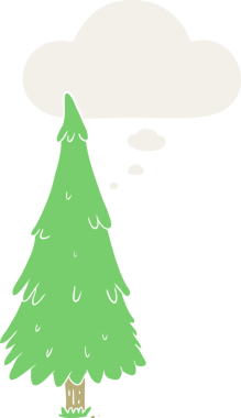 Düşünce baloncuğu insan tarafından çizilmiş bir karikatür noel ağacı.