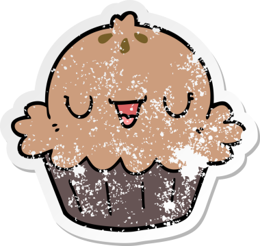 Bir insan tarafından çizilmiş şirin bir karikatür pastasının sıkıntılı çıkartması.