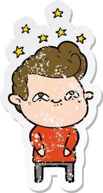 Bir insan tarafından çizilmiş heyecanlı bir karikatür çıkartması.