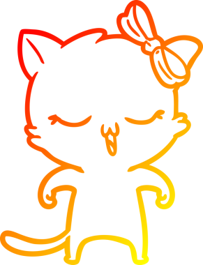 Bir insan tarafından kafasında yay olan çizgi film kedisinin sıcak çizgi çizimi