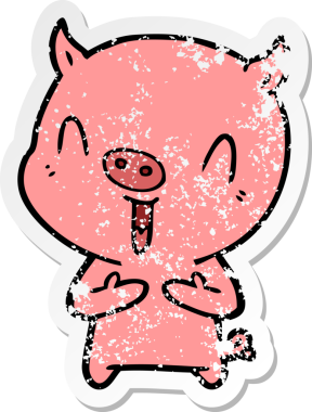 Bir insan tarafından çizilmiş mutlu çizgi film domuzunun sıkıntılı çıkartması.