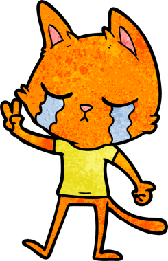 Bir insan tarafından çizilmiş ağlayan çizgi film kedisi.