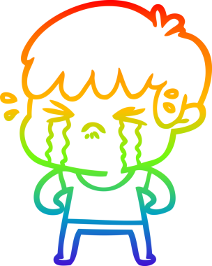 Gökkuşağı gradyan çizimi bir insan tarafından çizilmiş ağlayan bir çizgi çocuk çizimi