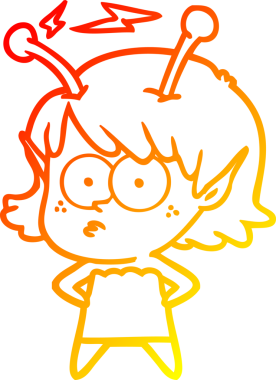 Bir insan tarafından çizilmiş bir uzaylı kız çizgi çizimi.