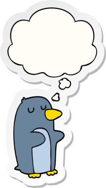 Düşünce baloncuğu insan tarafından çizilmiş bir çıkartma olan penguen çizgi filmi.