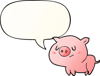 Bir insan tarafından çizilmiş konuşma baloncuklu şirin çizgi film domuzu.