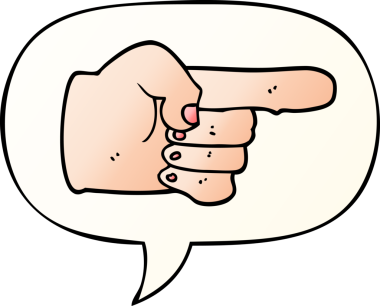 bir insan tarafından çizilmiş yumuşak eğimli konuşma baloncuğu ile eli gösteren çizgi film