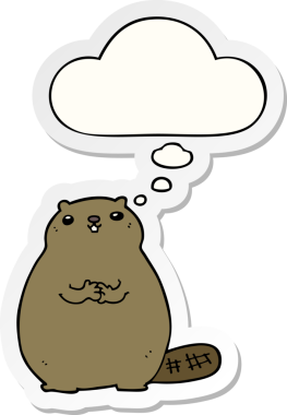 Düşünce baloncuklu çizgi film kunduzu insan tarafından çizilmiş bir çıkartma.