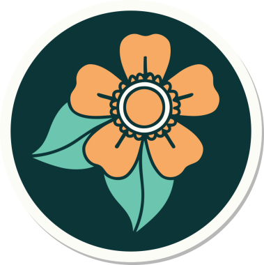 Bir insan tarafından çizilmiş geleneksel bir çiçek stiliyle dövme çıkartması.