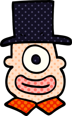 Bir insan tarafından çizilmiş silindir şapkalı Kiklop karalaması.