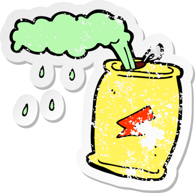 Bir insan tarafından çizilmiş karikatür köpüren soda kutusunun geriletilmiş etiketi.