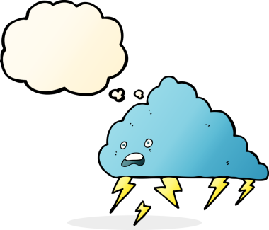 Bir insan tarafından çizilmiş düşünce baloncuklu karikatür gökgürültüsü.