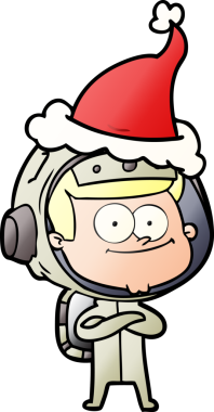 Mutlu astronot el çizimi Noel Baba şapkası giyen bir insan tarafından çizilmiş.