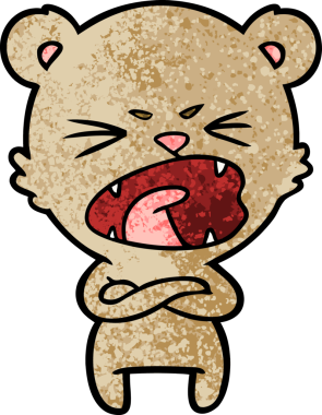 Kızgın çizgi film ayısı bir insan tarafından çizilmiş bağırıyor