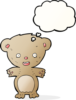 Bir insan tarafından çizilmiş düşünce balonlu oyuncak ayı.