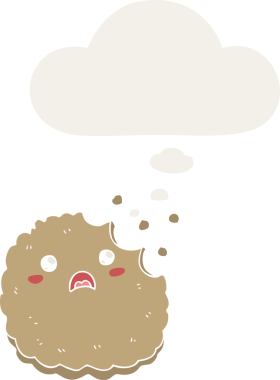 Düşünce baloncuklu çizgi film bisküvisi insan tarafından çizilmiş.