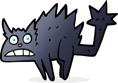 Bir insan tarafından çizilmiş korkmuş kara kedi çizgi filmi.