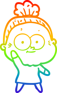 Gökkuşağı gradyan çizgi çizimi Bir insan tarafından çizilmiş mutlu yaşlı kadın