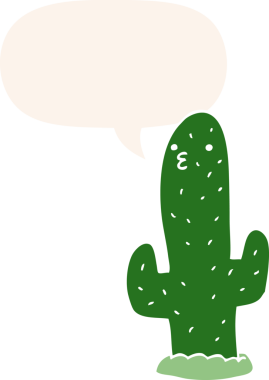 bir insan tarafından çizilmiş, konuşma baloncuklu çizgi film kaktüsü.