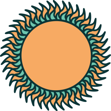 Bir insan tarafından çizilmiş bir güneşin ikonik dövme şekli