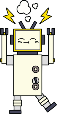 Bir insan tarafından çizilmiş sevimli bir robot karikatürü.