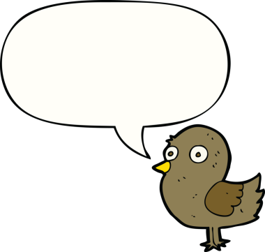 Bir insan tarafından çizilmiş konuşma balonlu çizgi film kuşu.