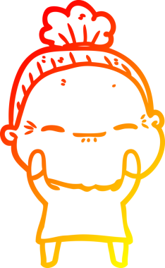 Bir insan tarafından çizilmiş barışçıl, yaşlı bir kadının sıcak çizgi çizimi.