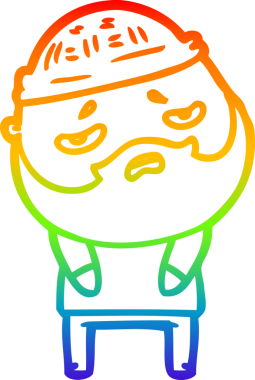 Bir insan tarafından çizilmiş sakallı, endişeli bir çizgi film çizimi.