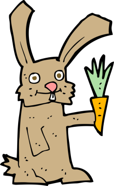 Bir insan tarafından çizilmiş havuçlu çizgi film tavşanı