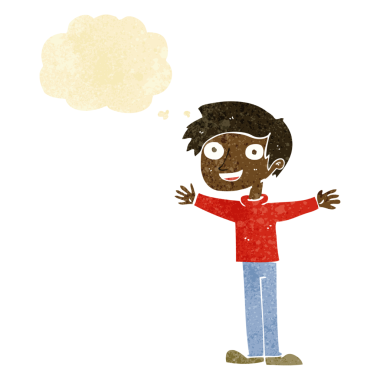 Bir insan tarafından çizilmiş düşünce balonlu karikatürist hevesli adam.