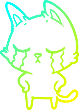 Bir insan tarafından çizilmiş ağlayan çizgi film kedisinin soğuk gradyan çizgisi.