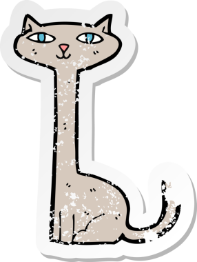 Bir insan tarafından çizilmiş bir karikatür kedinin gerilmiş çıkartması.