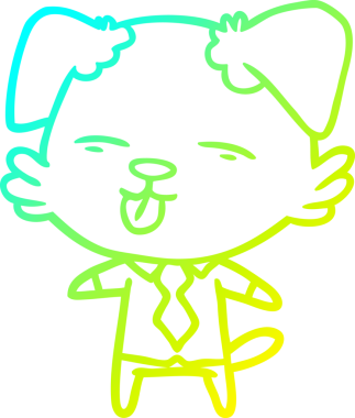 Bir insan tarafından çizilmiş, tişörtlü ve kravatlı çizgi film köpeği çizimi.