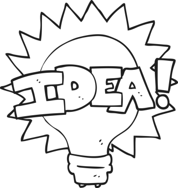 Bir insan tarafından çizilmiş siyah beyaz çizgi film fikri ampul sembolü.