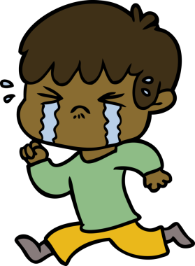 Bir insan tarafından çizilmiş ağlayan çizgi film çocuğu.