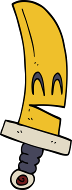 karikatür mutlu sihirli kılıç bir insan tarafından çizildi