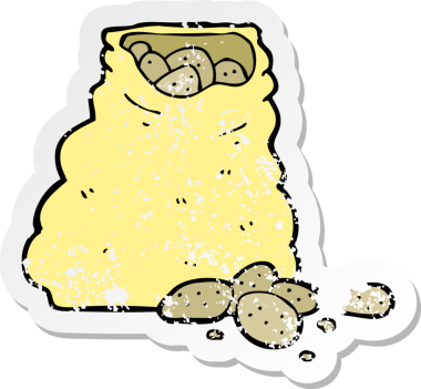 Bir insan tarafından çizilmiş patates çuvalının gerilemiş retro yapıştırması.