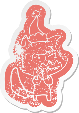 Bir insan tarafından çizilmiş Noel Baba şapkası giymiş sırıtan tilki çıkartması.