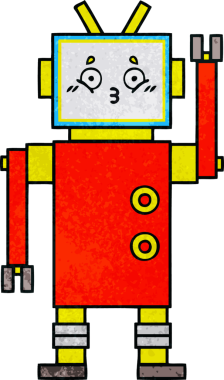 Bir insan tarafından çizilmiş bir robotun retro grunge dokusu