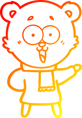 Bir insan tarafından çizilmiş kış kıyafetleri içinde gülen oyuncak ayının sıcak çizgi çizimi.